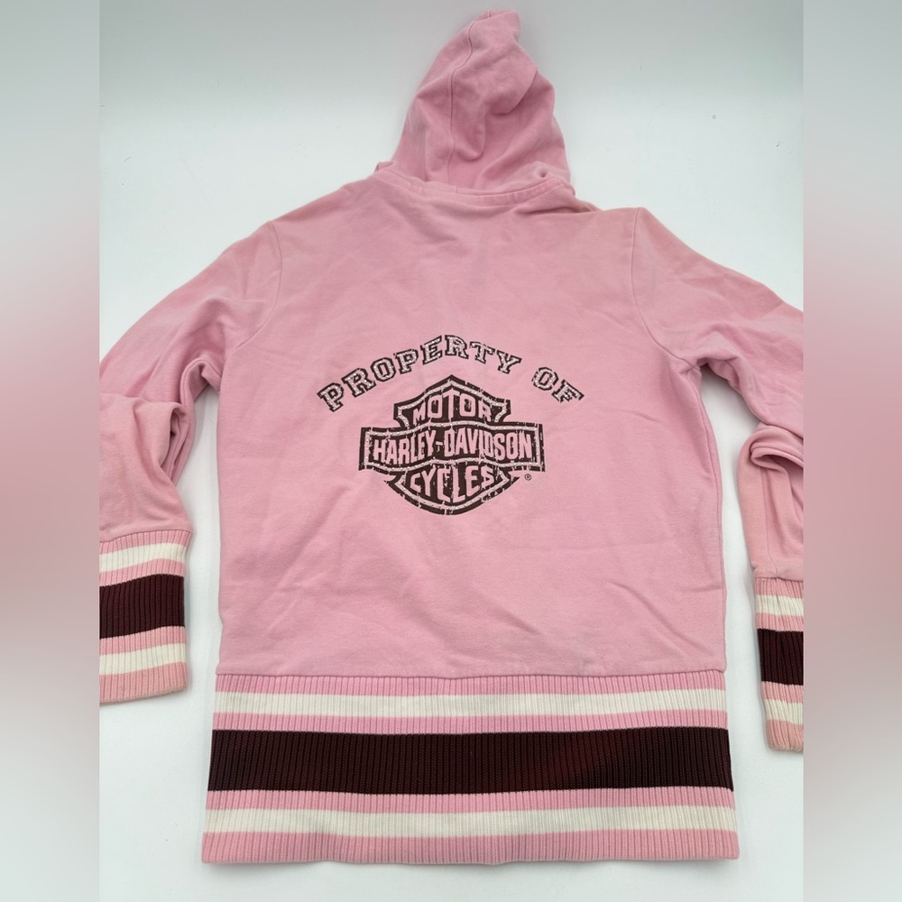 Rare Vintage Women’s Harley Davidson Pink Sz Med Zip-Up Hoodie Y2K Bedazzled